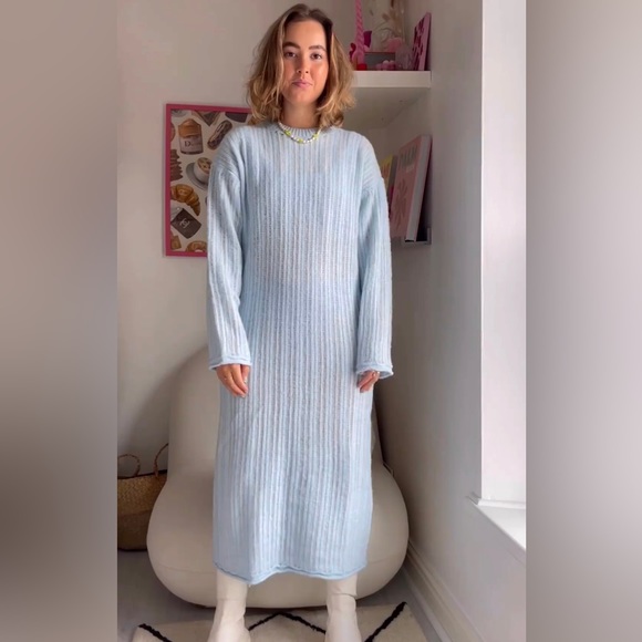Zara | Dresses | Zara Light Blue Knit Midi Dress | Poshmark